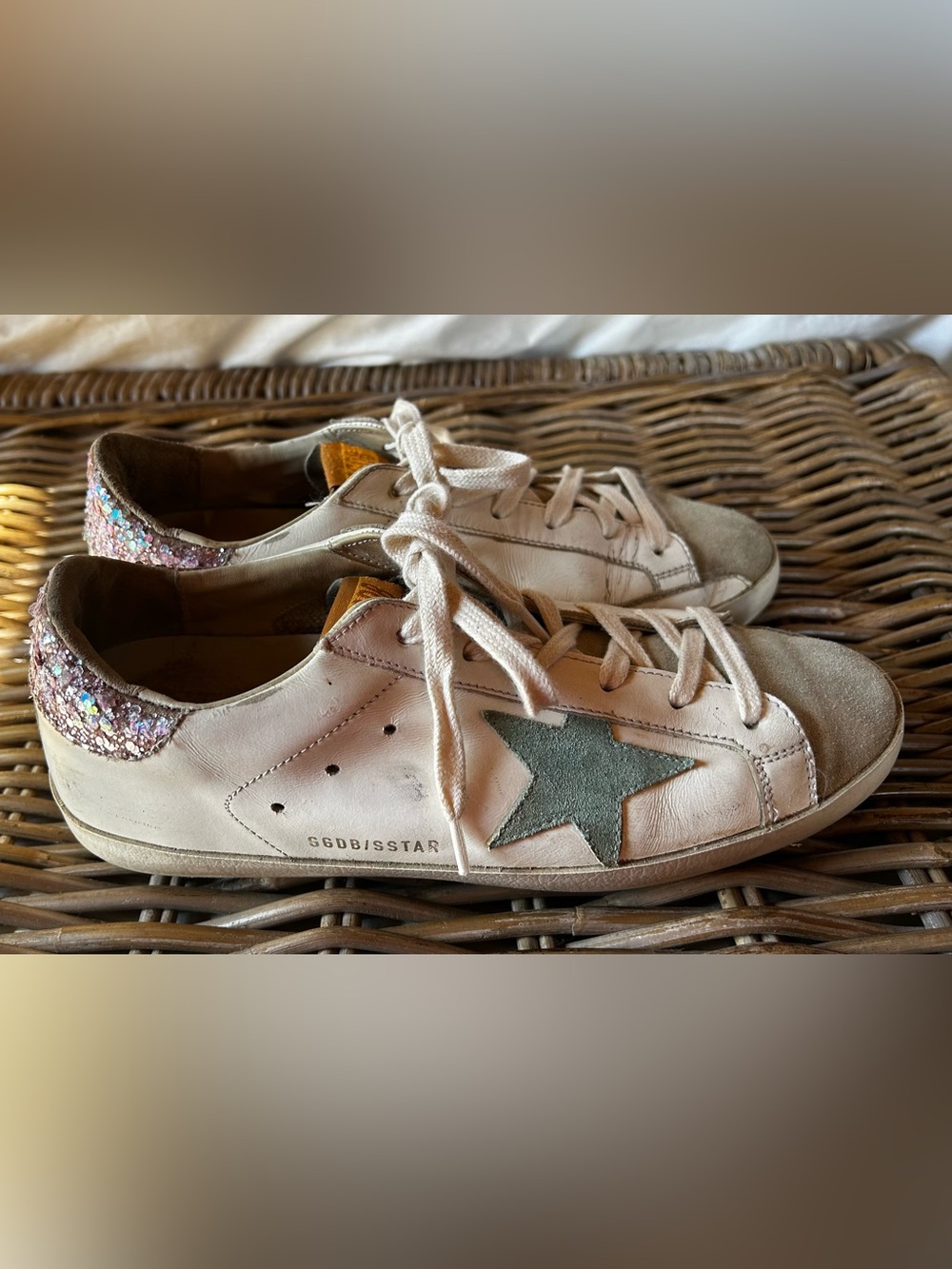 GOLDEN GOOSE SUPERSTAR SNEAKERS white/green/pink glitter size 38